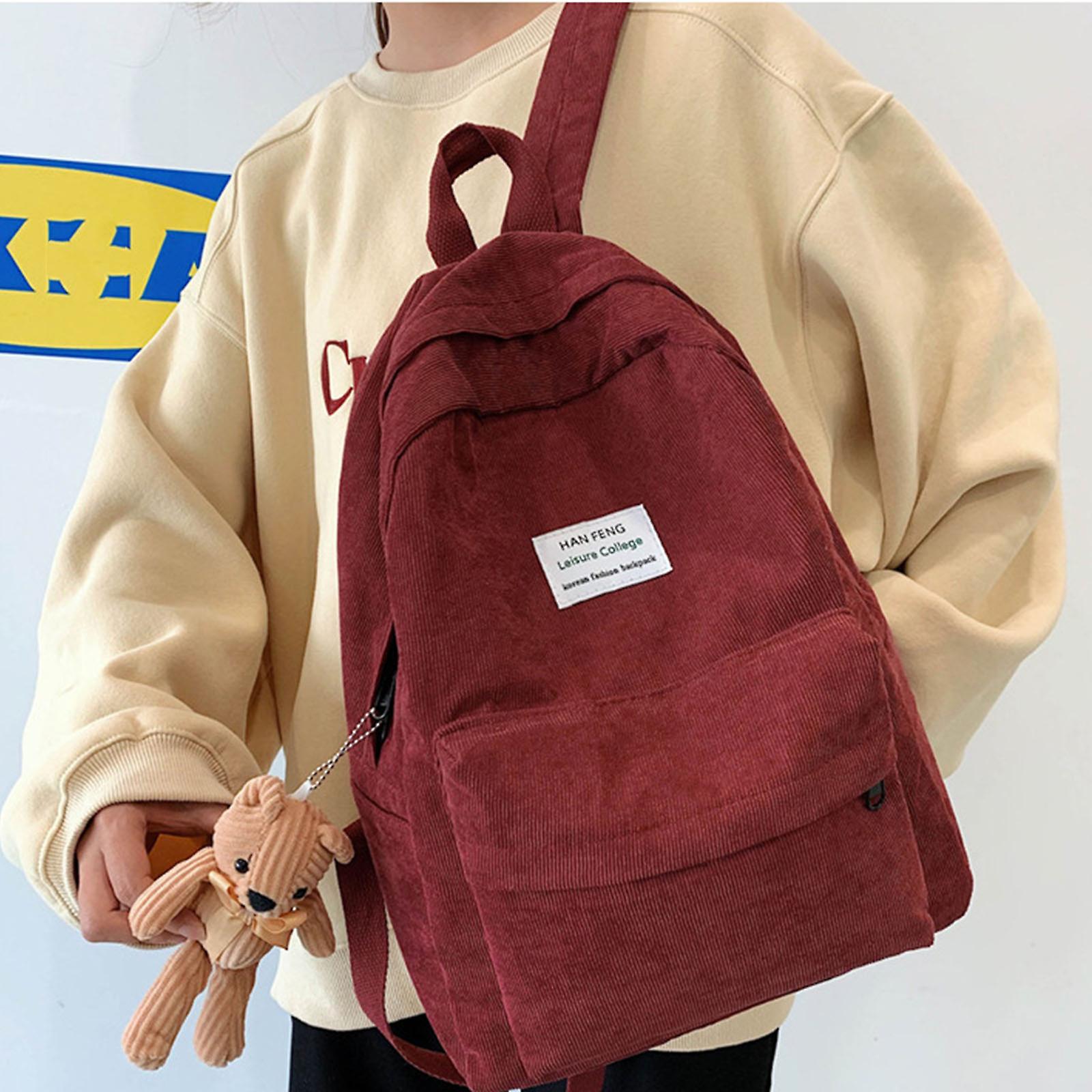Niedlicher Enten-Rucksack Aus Cord – Geräumiger Kawaii-Rucksack Mit Vielen Taschen Für Schule & Reisen