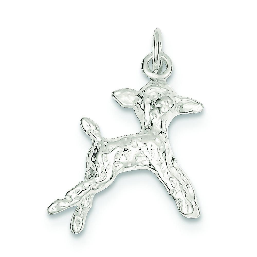 925 Sterling Silver Solid Textured Polished Lamb Charm 20x20mm Wide Pendant Necklace for Women