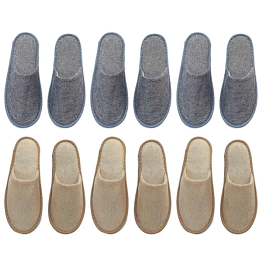 6 Pair Slipper One-time Chic Soft Disposable Linen Slipper Hotel Slipper Non-slip Slipper Willow Leaf Shoe-i