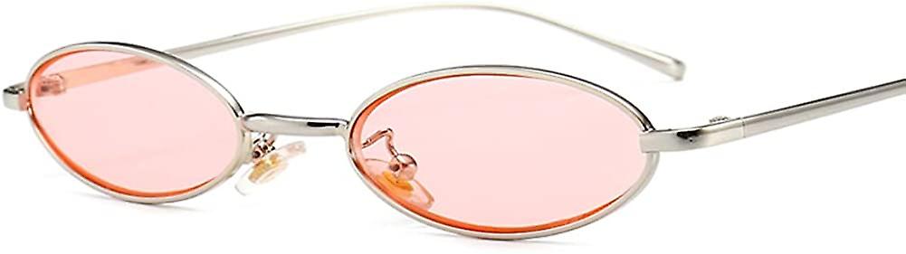 Vintage Oval Sunglasses for Women Slender Metal Frame Candy Colors