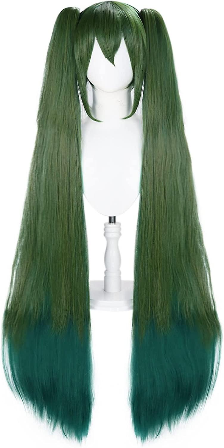 Green Gradient Blue Wig with Double Ponytails