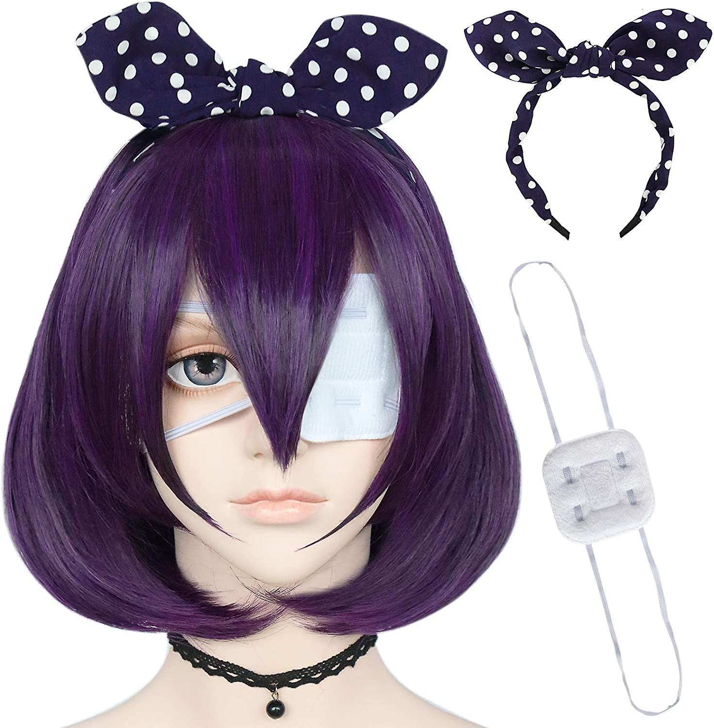 Short Bob Wig with Bangs Dark Purple Cosplay