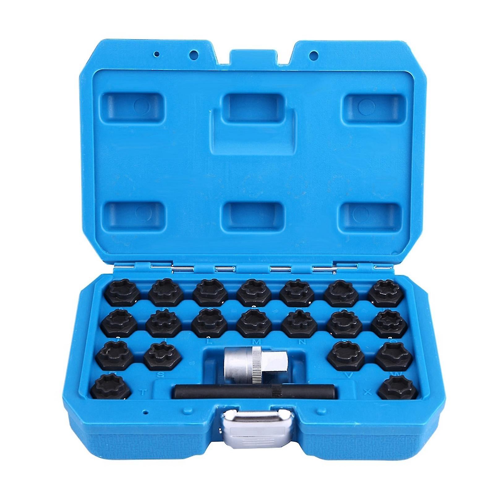 22 Pcs Alloy Steel Anti Theft Screw Sleeve Locking Wheel Nut Key Socket Set