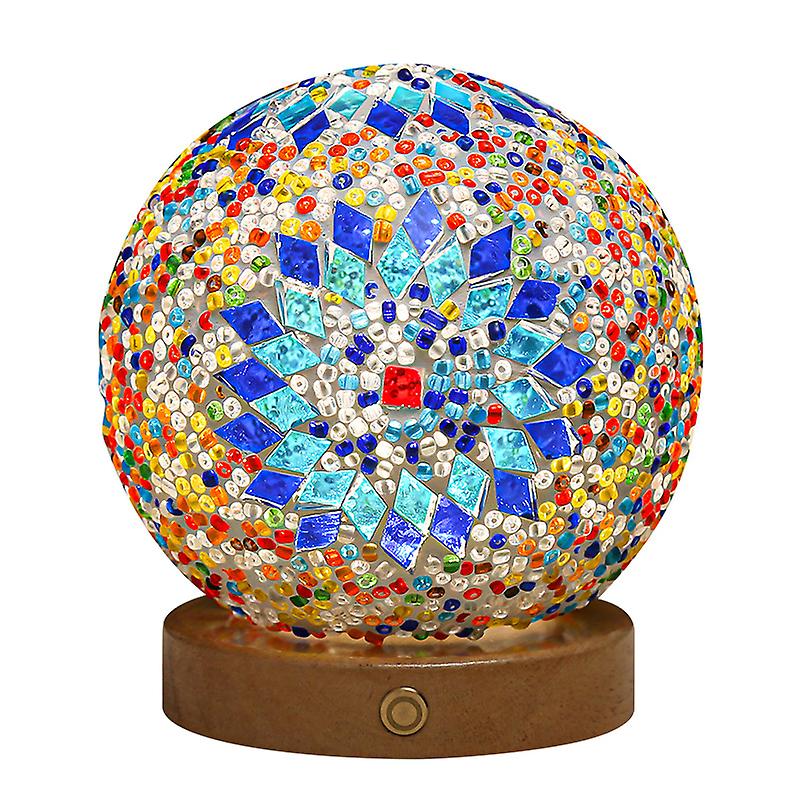 Bohemian Led Colorful Diamond Night Light, Decorative Table Lamp With Glass Shade And Solid Wood Base