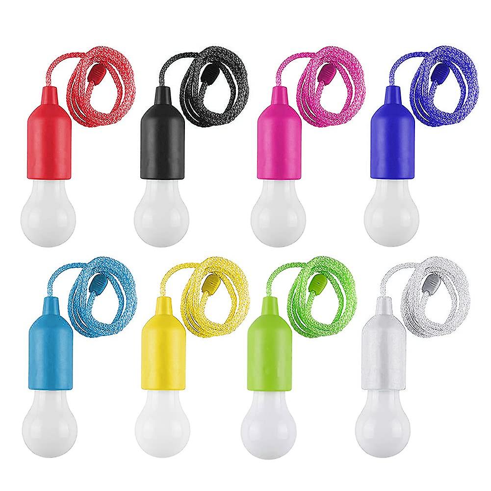 8 Pack LED Pull Cord Light Bulb, Colorful LED Bulb Light Hanging Pull Cord Lamp Battery Operated