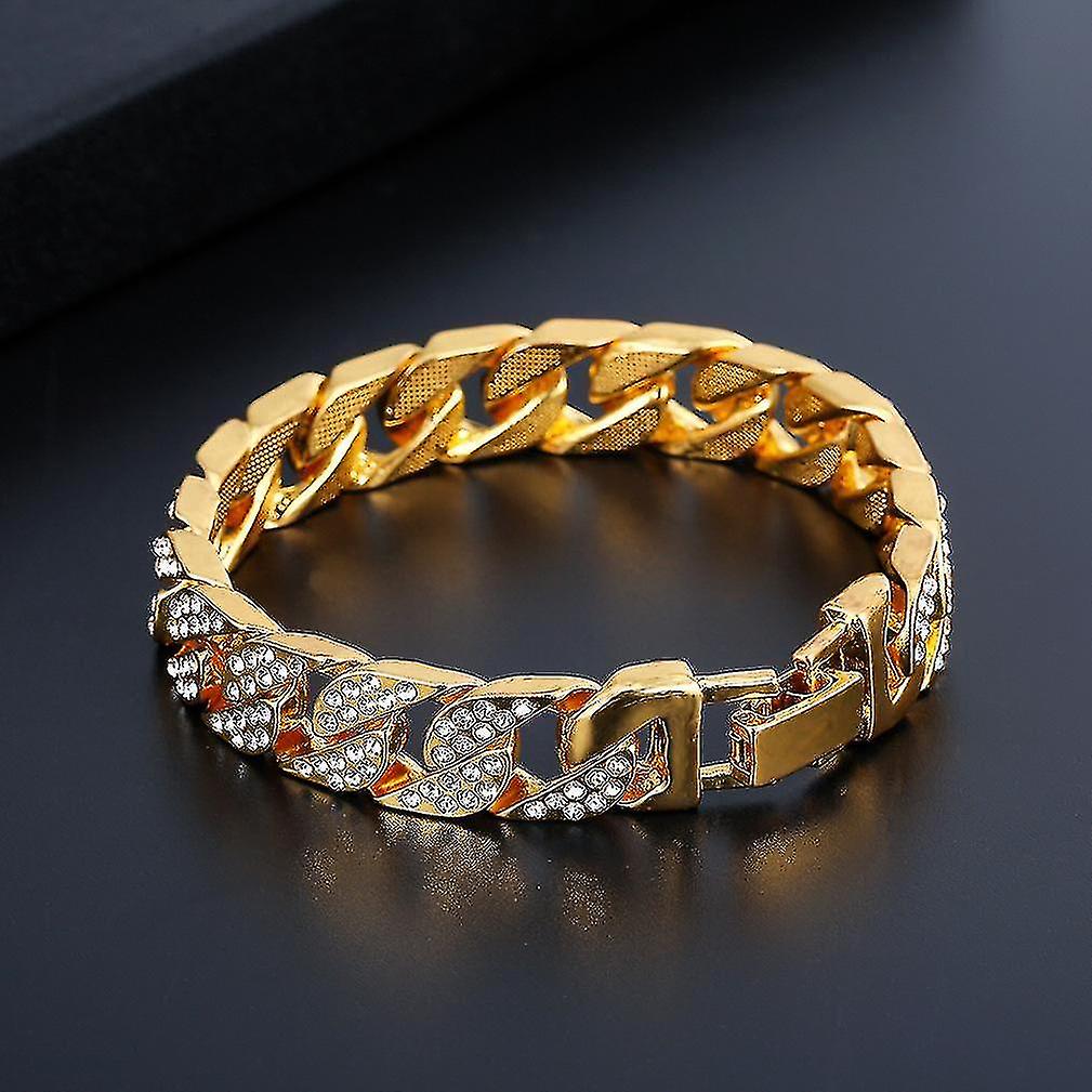 Hip-pop Style Cuban Chain Fully-jewelled Titanium Steel Bracelet