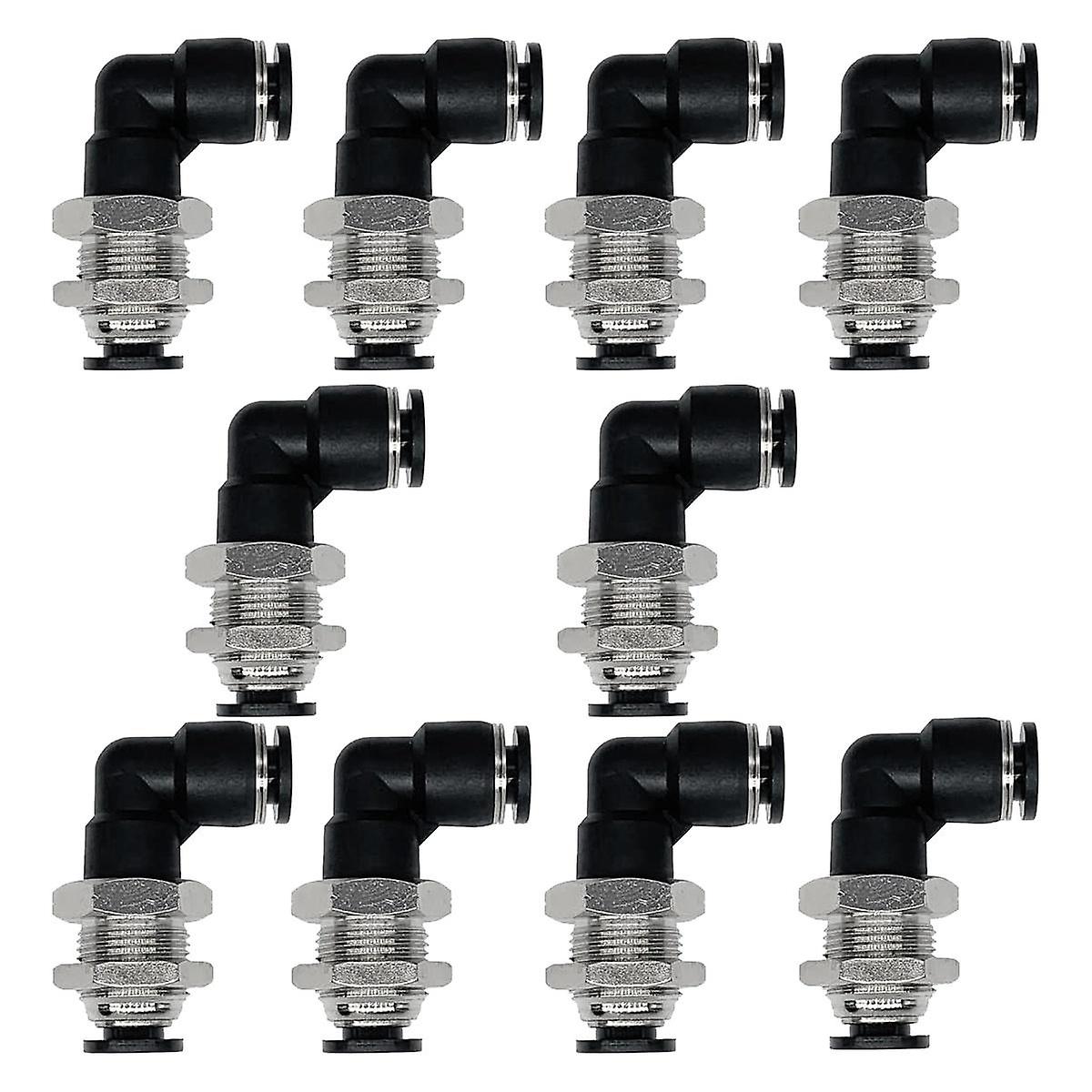 10Pcs Bulkhead Elbow 1/4in x 1/4in Tube OD Push to Connect Tube Fitting, 90 Degree Elbow Pneumatic