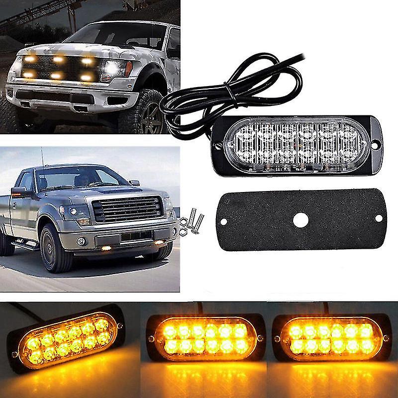 12Pcs Sync Feature Ultra Slim 12-led Surface Mount Flashing Strobe Lights For Truck Car Vehicle Led Mini Grille Light Head Emergency Beacon Hazard War