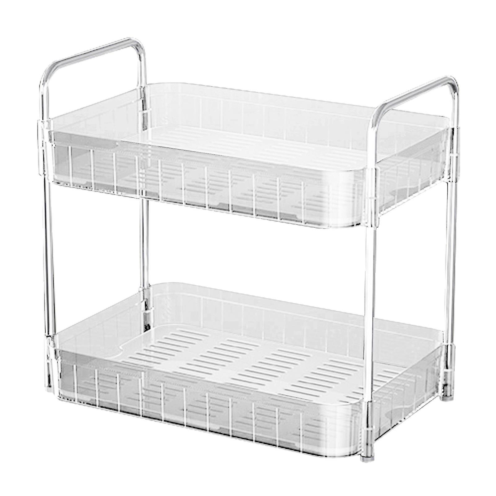 Two-Tier White Cup Drying Rack with Drain Tray for Kitchen Countertops