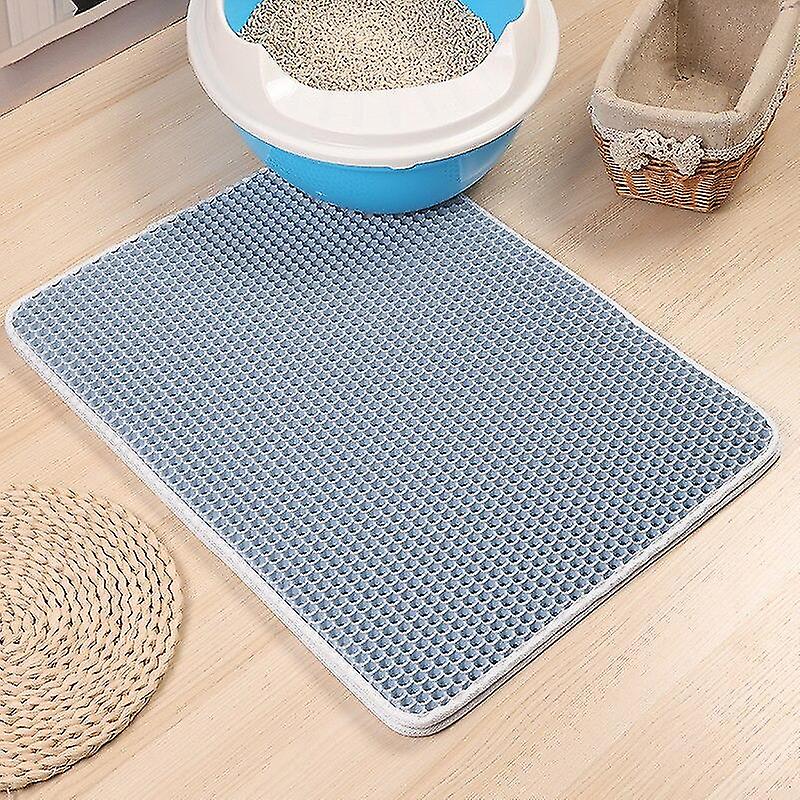 Cat Litter Mat Waterproof Eva Double Layer Cat Litter Trapping Pet Litter Box Mat Sandbox Clean Pad Blue