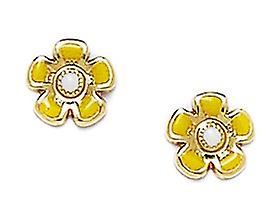 Or jaune 14 carats émail vissé fleur jaune boucles d’oreilles 8x8mm boucle d’oreille pour femme