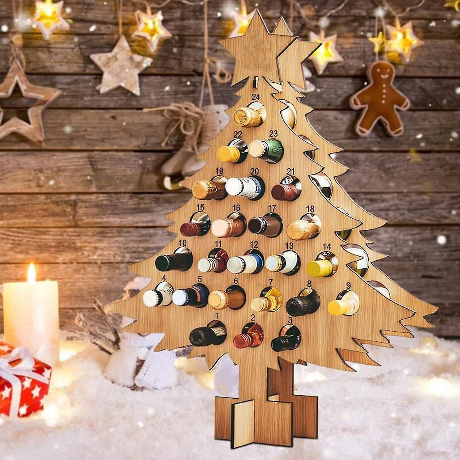 Christmas Wine Advent Calendar,24 Days Countdown Advent Calendar Decoration Wine Stand,christmas Tree Bottle Holder