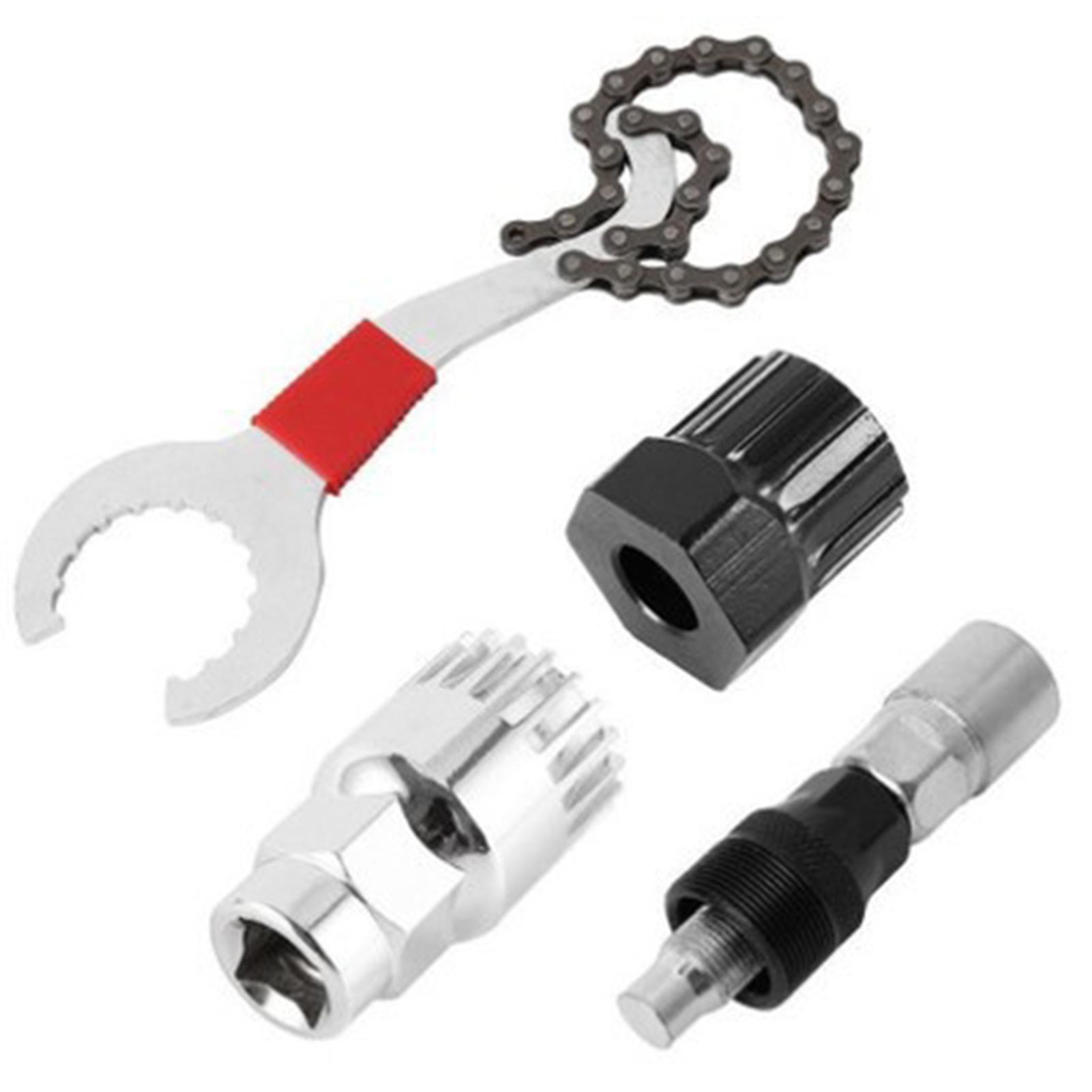 Portable 4Pcs Bike Crank Repair Tool Kit with Rust Resistance Bracket & Chain Remover Included