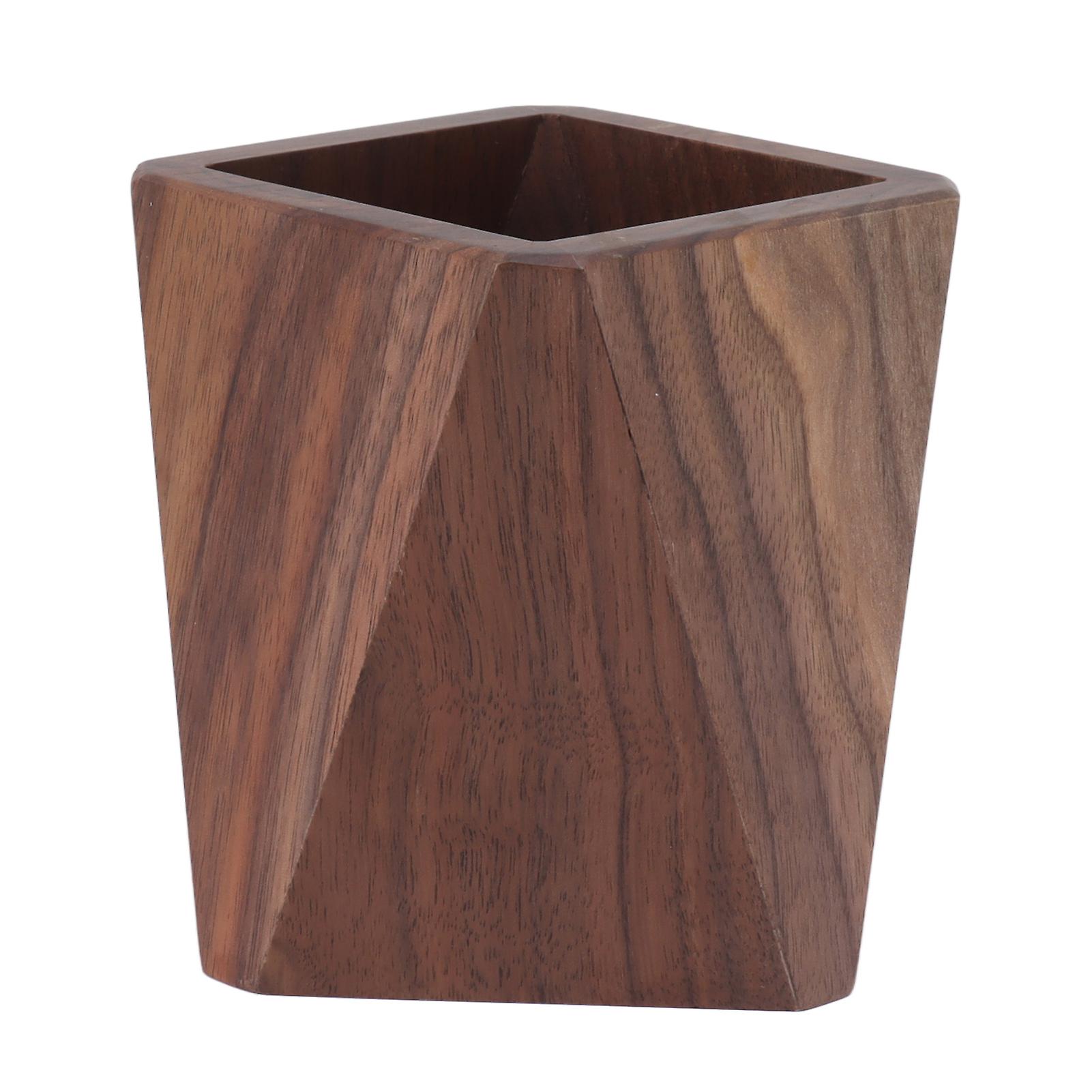 Wooden Desk Pen Pencil Holder Large Capacity Geometric Wood Pencil Cup Desk Tidy Organizer Makeup Brushes Holder (Diamond)