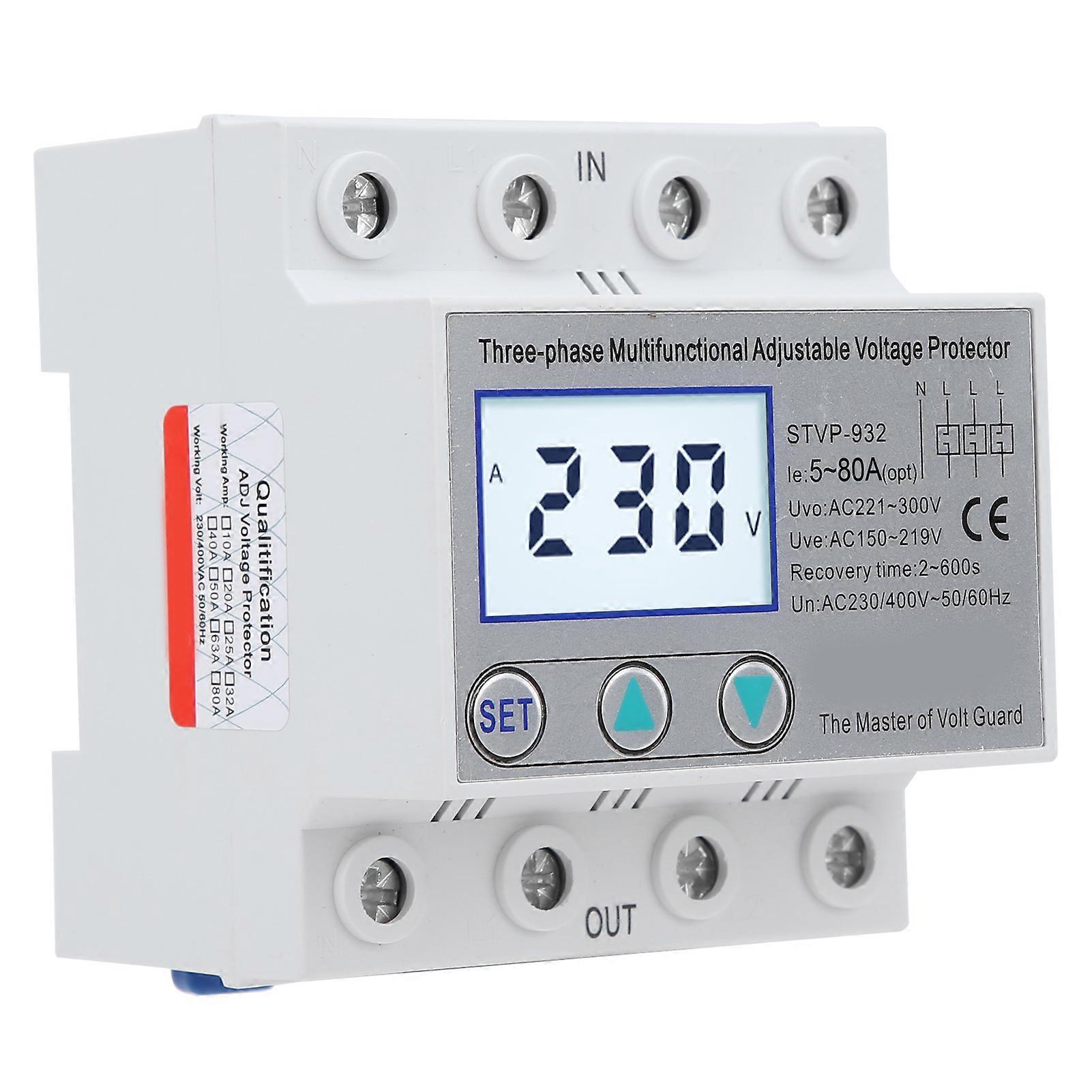 Adjustable Voltage Protector 3-Phase LCD Multifunctional Self-Resetting STVP-932 230v 400VAC(80A )