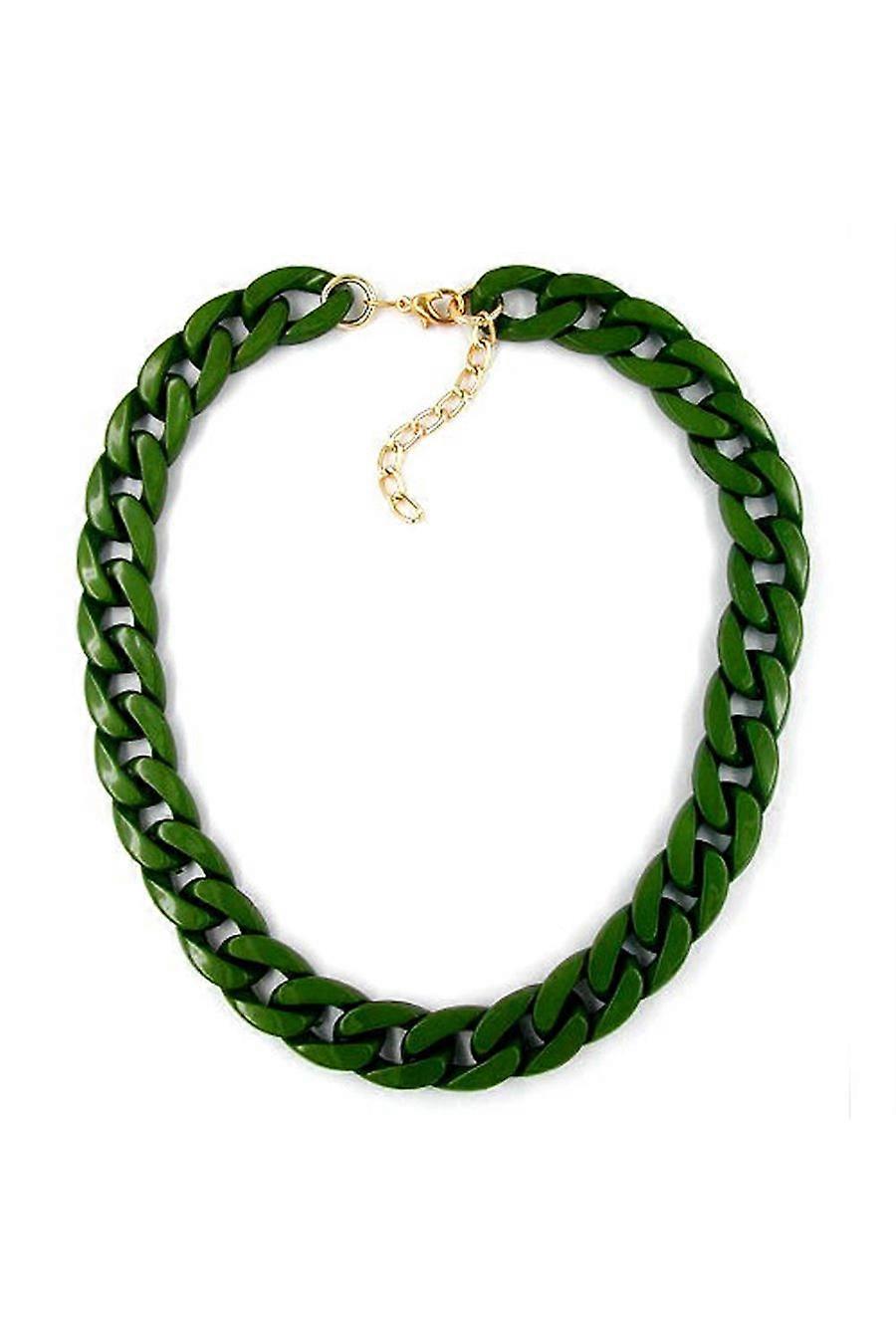 Necklace Curb Chain,green Glossy - Gl05857