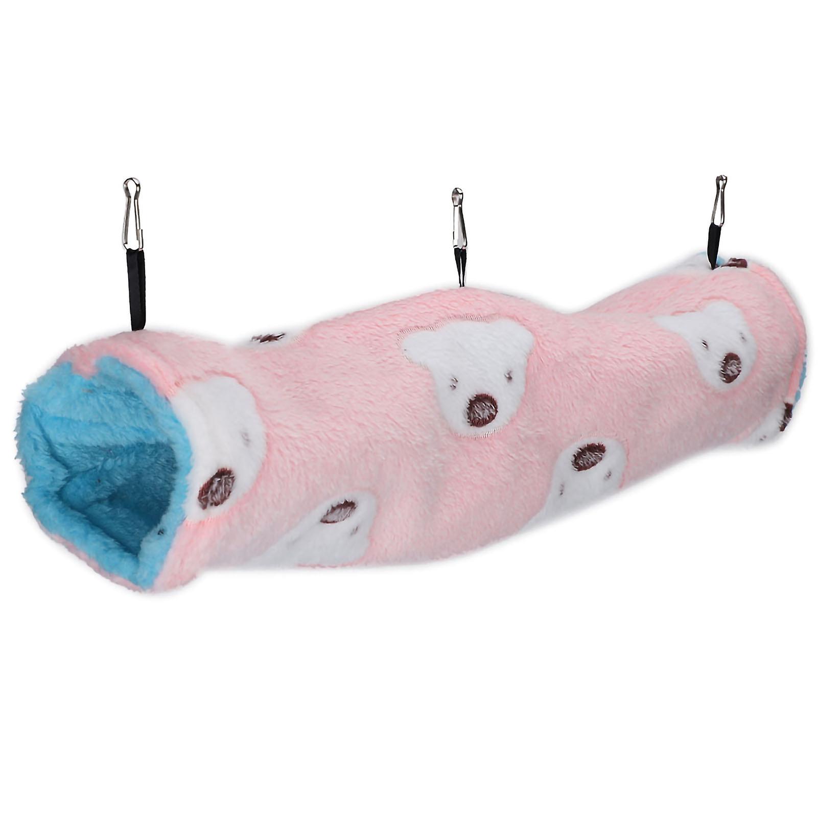 Cotton Hamster Tunnel, Soft Plush Hanging Nest for Small Pet (Little Pink Bear) L