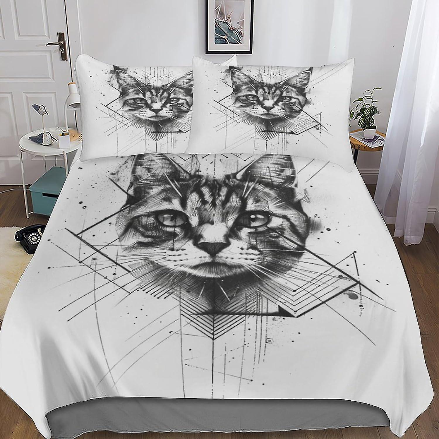 DSJackson Cat 3PCs Copripiumino Stampa 3D Animale Copripiumino Set di biancheria da letto con chiusura a cerniera nascosta in microfibra con federe per bambini ragazzi ragazze Comf