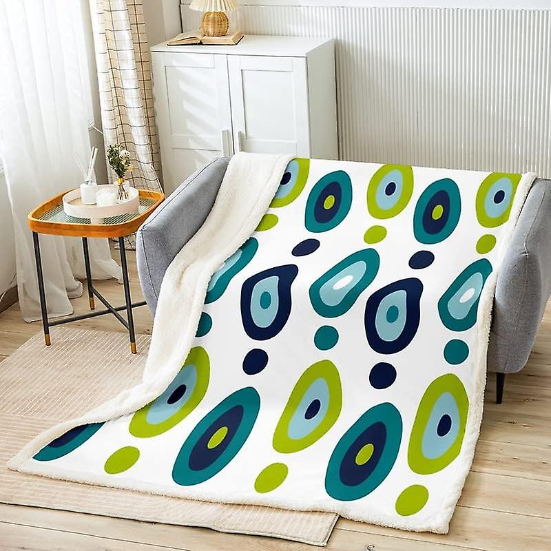 Geometric Sherpa Blanket Kids Geometric Circle Printed Fleece Throw Blanket Modern Abstract Art Plush Blanket for Bed Sofa Room Decor Blue Green Fuzzy