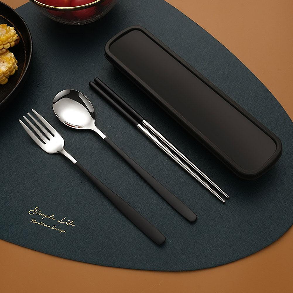 Set of 3 Portable Tableware Cutlery Dinnerware Travel Fork Spoon with Box