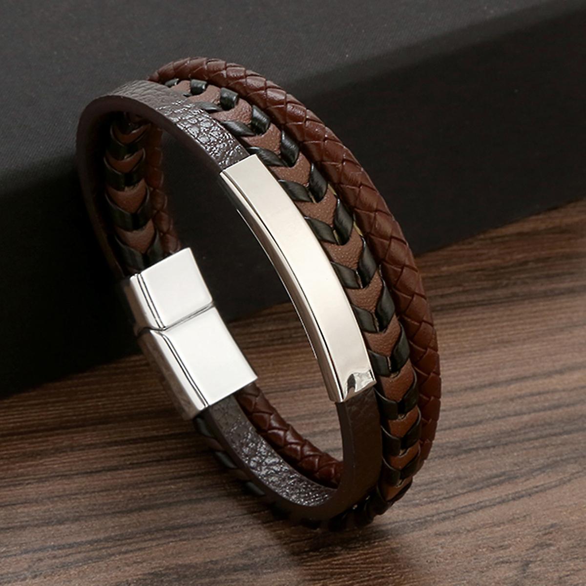 Trendy Deri Bilezikler Erkekler Paslanmaz Çelik Çok Katmanlı Örgülü Halat Bilezikler Erkek Bilezikler Için Takı Pulsera Hombre