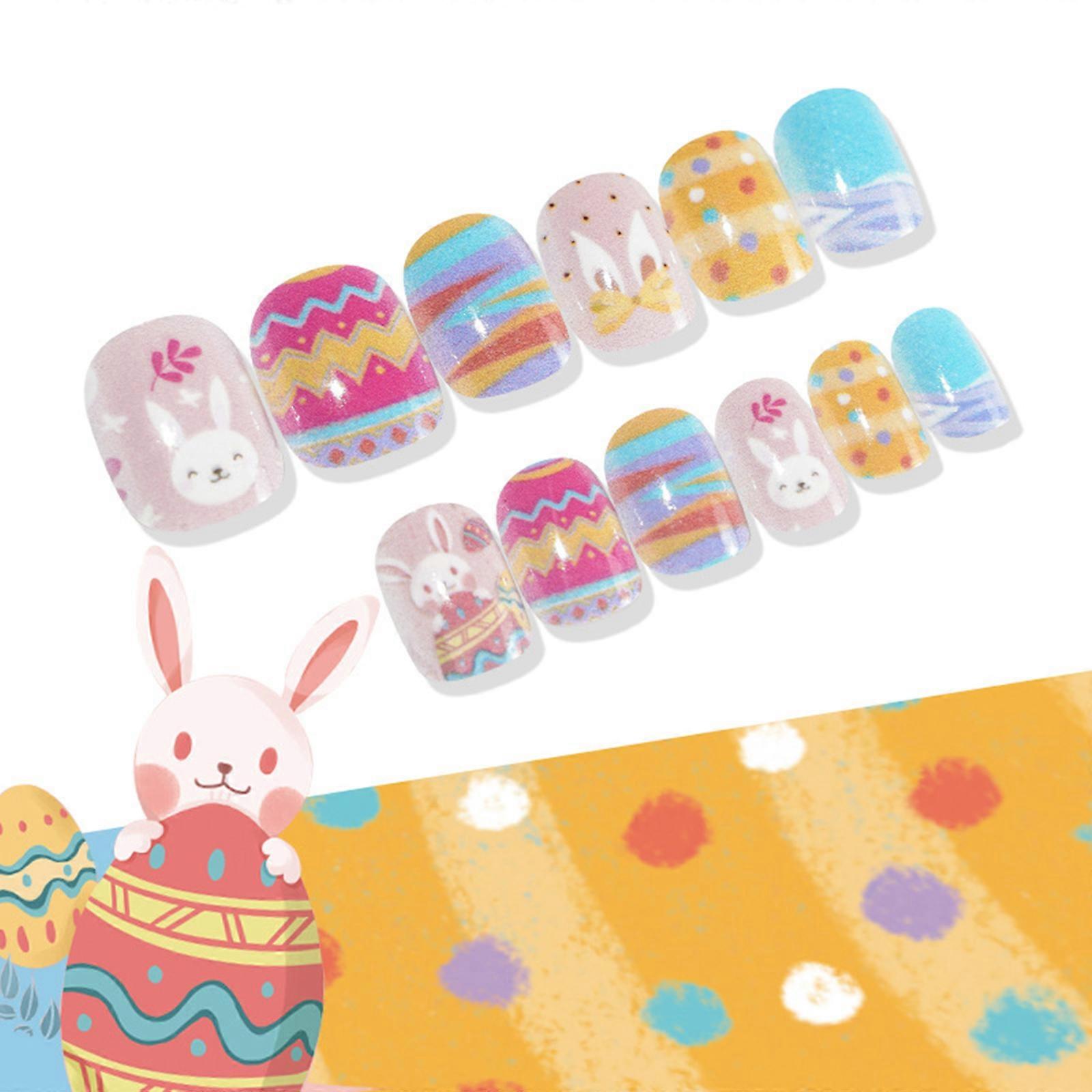  Press On Nails For Kid Cute Rabbit Nail Decal Easter Nails Self Adhesive