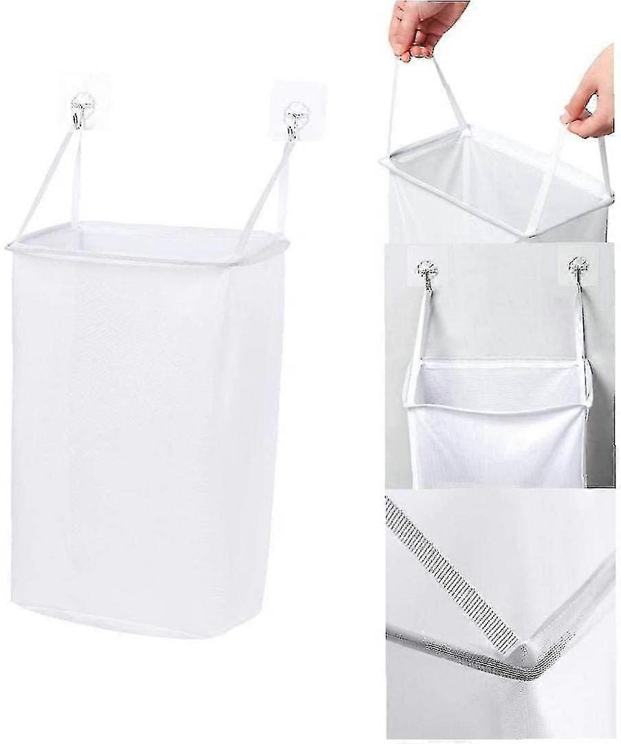 Laundry Basket, Wall-mounted Storage Laundry Foldable Hook Storage Net