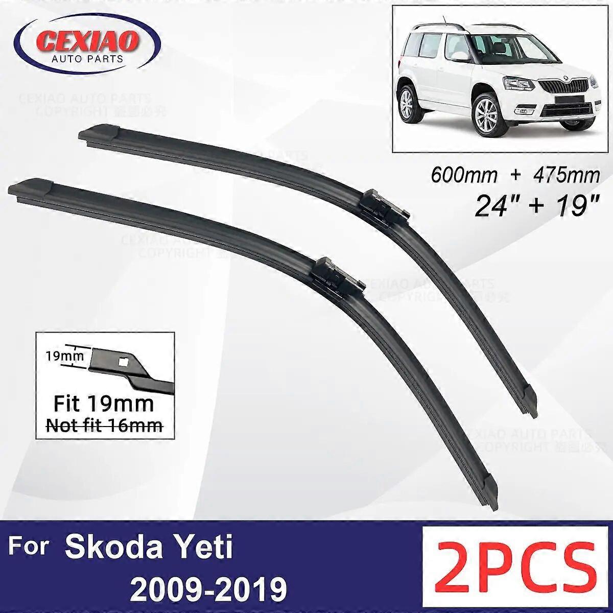 Car Wiper For Skoda Yeti 2009~2019 Front Wiper Blades Soft Rubber Windscreen Wipers Auto Windshield 24" 19" 600mm 475mm FN9U5693