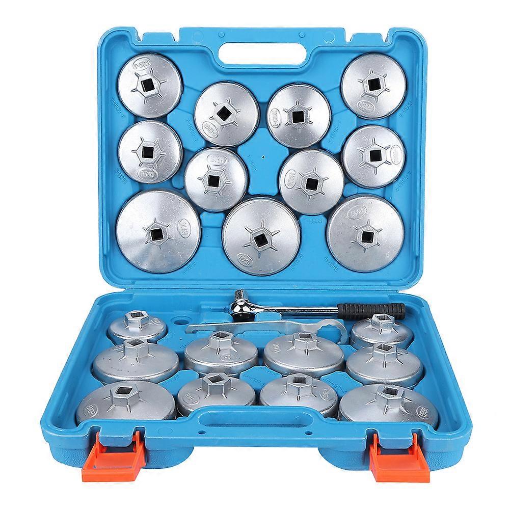 23Pcs Cup Type Oil Filter Wrench Removal Socket Adapter Remover Tool Kit W/Spanner E2U311