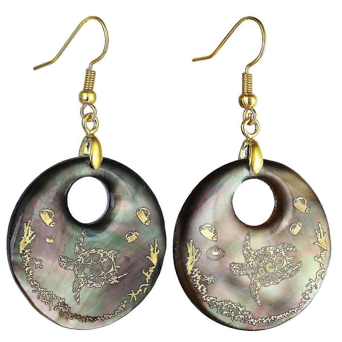 Earrings-Turtle Shell-Retro Gold Etch-Ocean Vibes