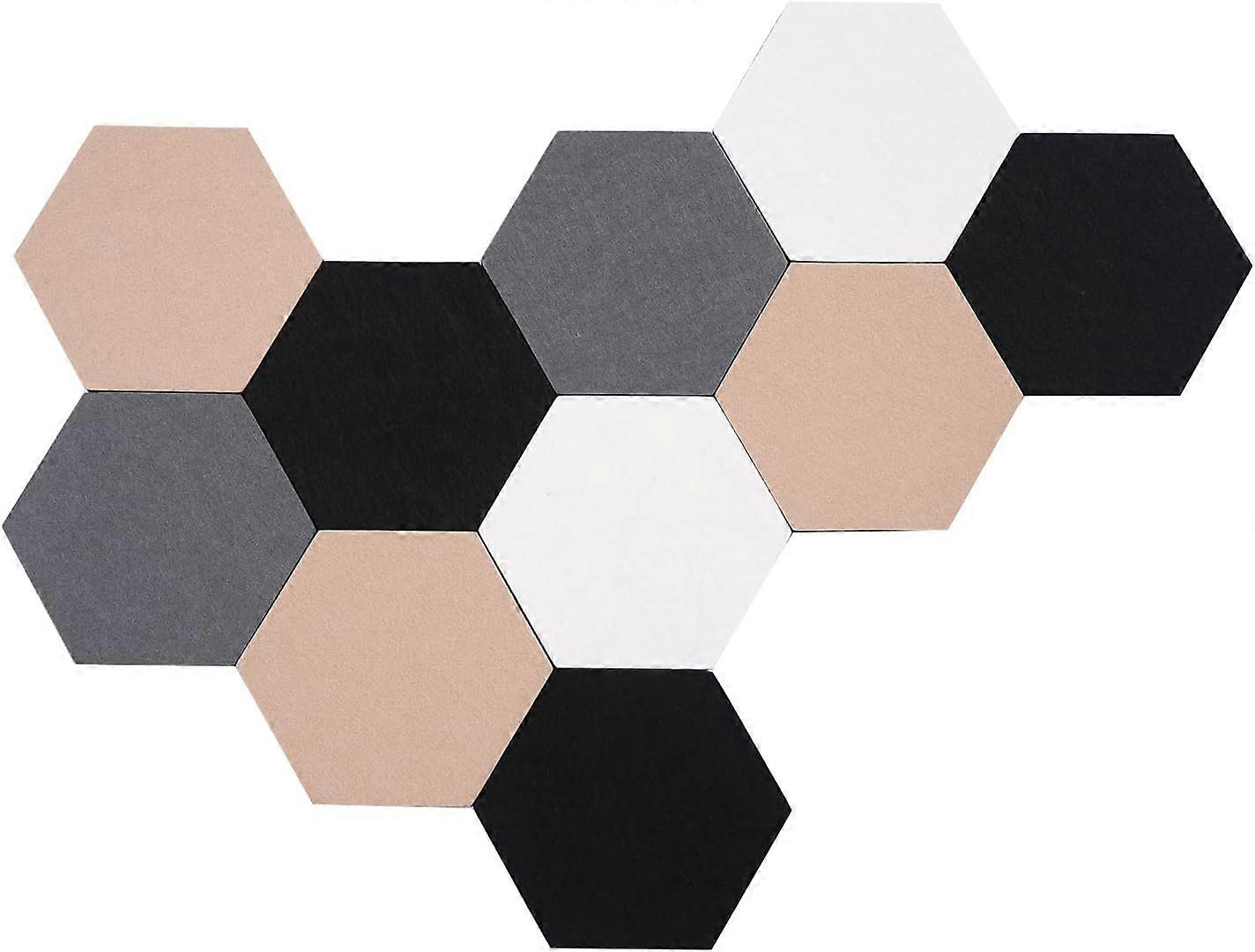 10Pcs Self Adhesive Felt Board Tiles Hexagon Bulletin Board compatible with Walls, Felt Cork Pin Board compatible with Pictures Photos Memos with Push