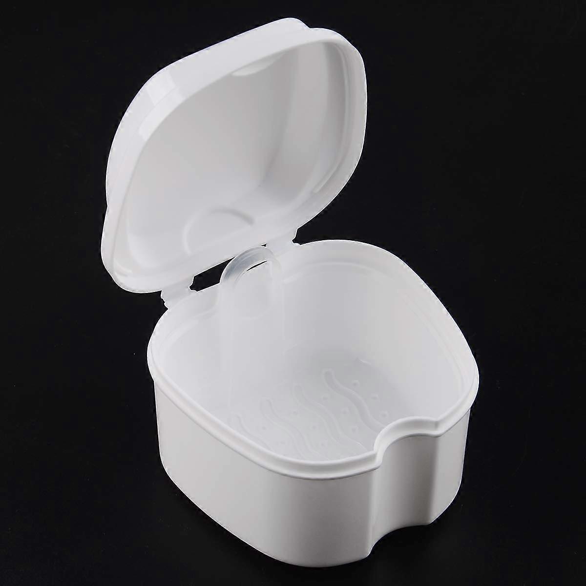 Denture Cup with Strainer,Bath Box False Teeth Storage Box with Basket Net Container Holderlight Blue)
