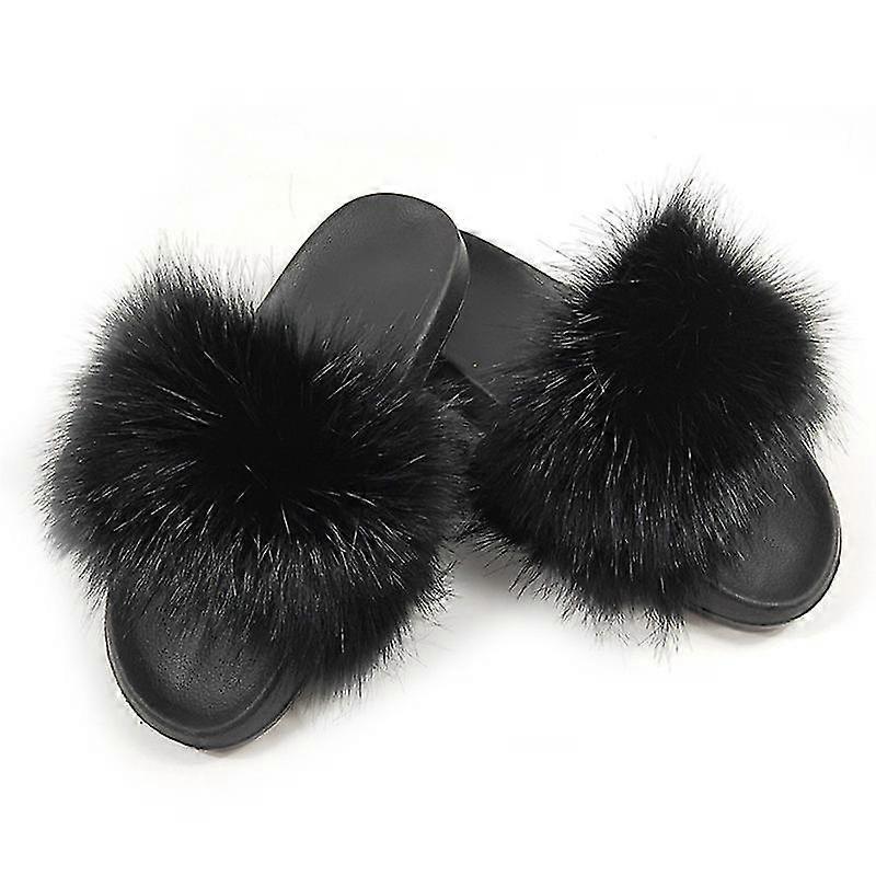 Multicolors Women's Faux Fur Slides, Open Toe Cute Fur Slippers, Comfortable Fur Sandals With Fluffy Fur