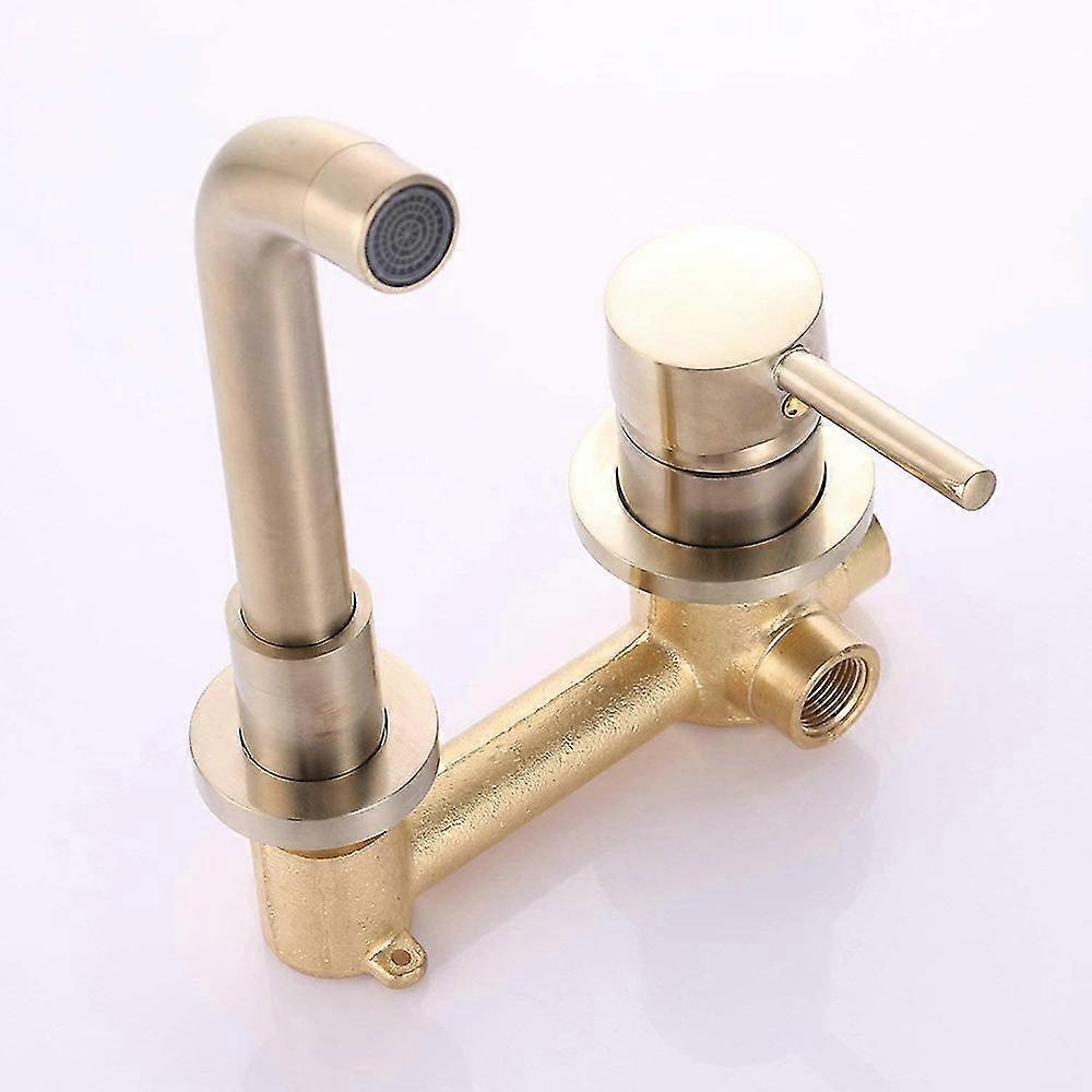 Badrumsblandare i koppar, väggmonterad, borstad guld