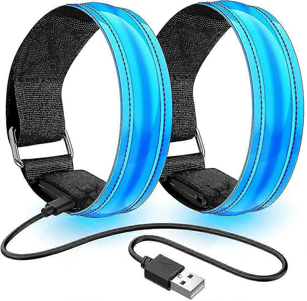 Rechargeable Led Light Armband, Reflective Led Running Armband, Adjustable (2 Pieces, Blue)