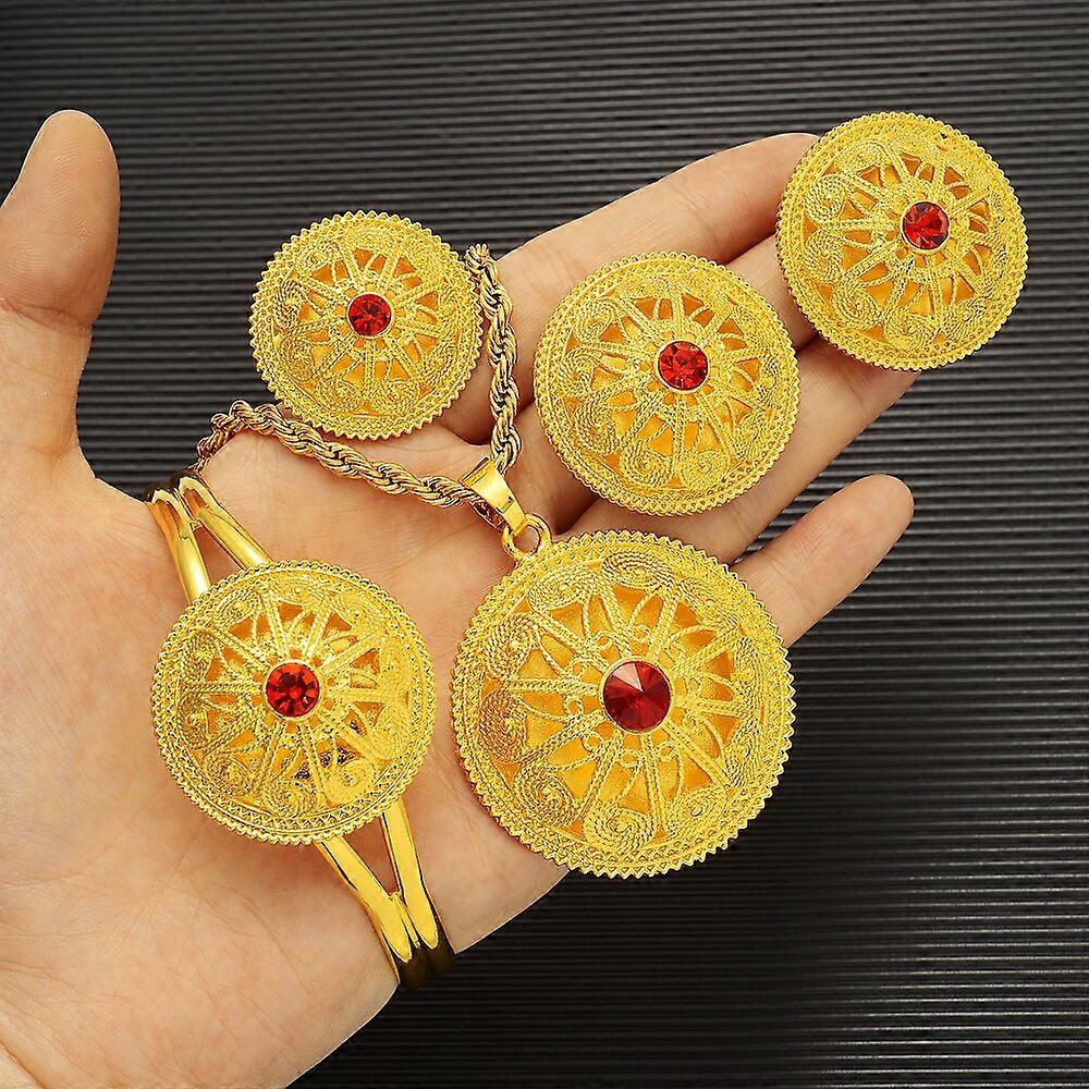 אתיופית שרשרת עגיל טבעת טבעת צמיד סט קלאסי אופנתי אתיופיה זהב אריתריאה סט לנשים חבשה מסיבת חתונה מתנה