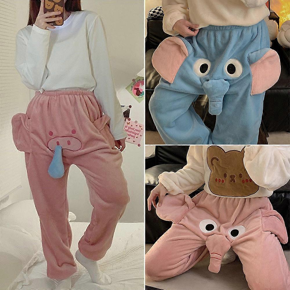 Fil Hortumu 3D Flanel Pijama Pantolon Erkek Bayan Unisex Çift Komik Karikatür Hayvan Kış Sıcak Rahat Rahat Yumuşak Ev Pantolon PJs Pijama