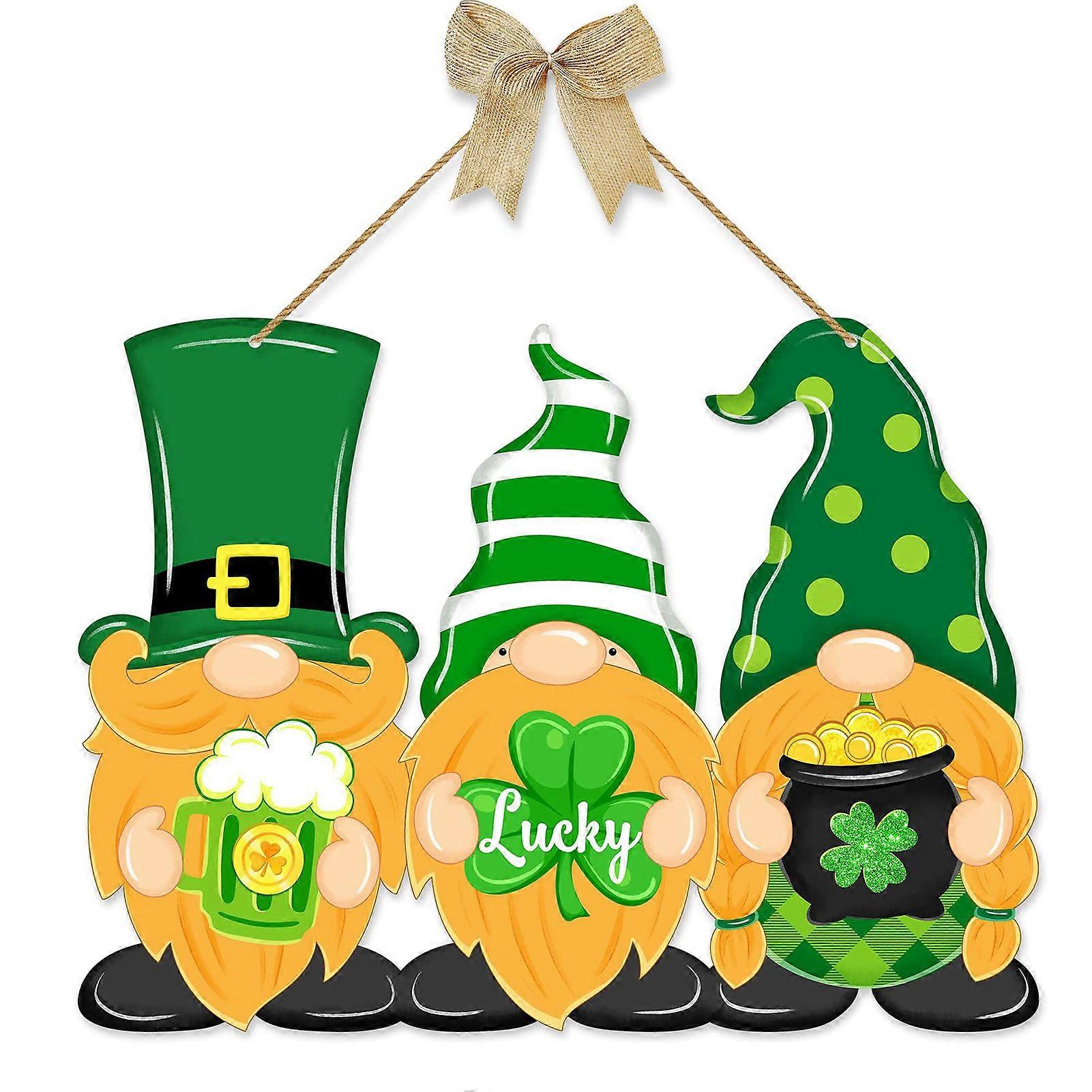 Green Gnomes Clover Door Plate Exquisite Workmanship with Rope for Home Front Door Wall Decor