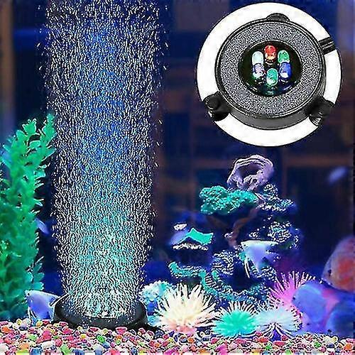 Led Aquarium Light Fish Tank Bubble Pump Round Air Stone Disk Color Changing