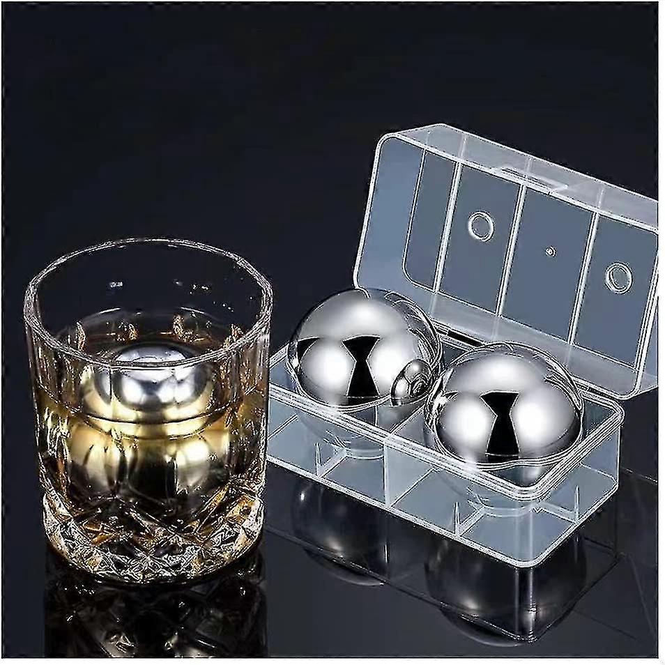 Reusable Stainless Steel Ice Cube Metal Whiskey Stones Ball For Drinks 5.5cm Set Of 2