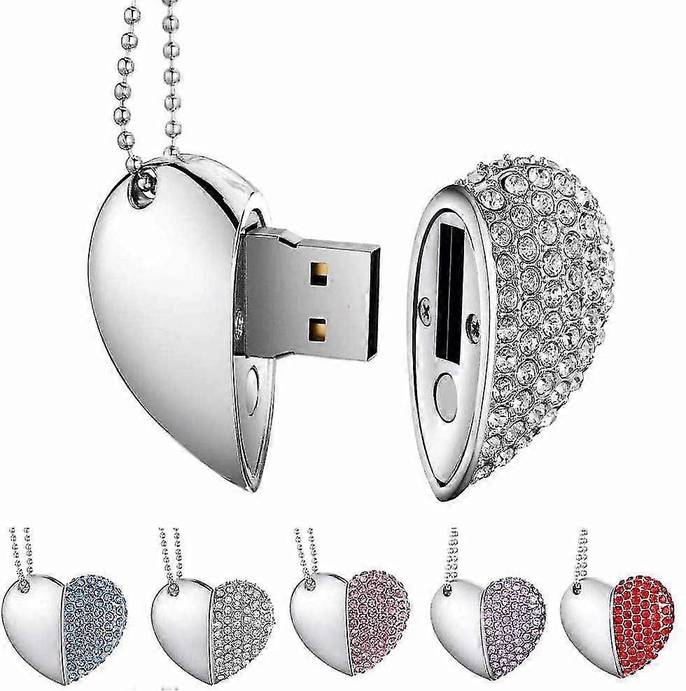 Usb Stick, Premium Usb 2.0, Diamond Heart Shape 64gb Usb Flash Drive Waterproof Memory Stick Memory Stick High Speed Transfer, Silve