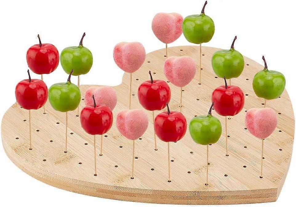 Bamboo Skewer Holder for Food Display Heart Shape 99 Holes Lollipop Display Stand BurlyWood Color Wooden Appetizer Food Pick Display Holder for Baby S