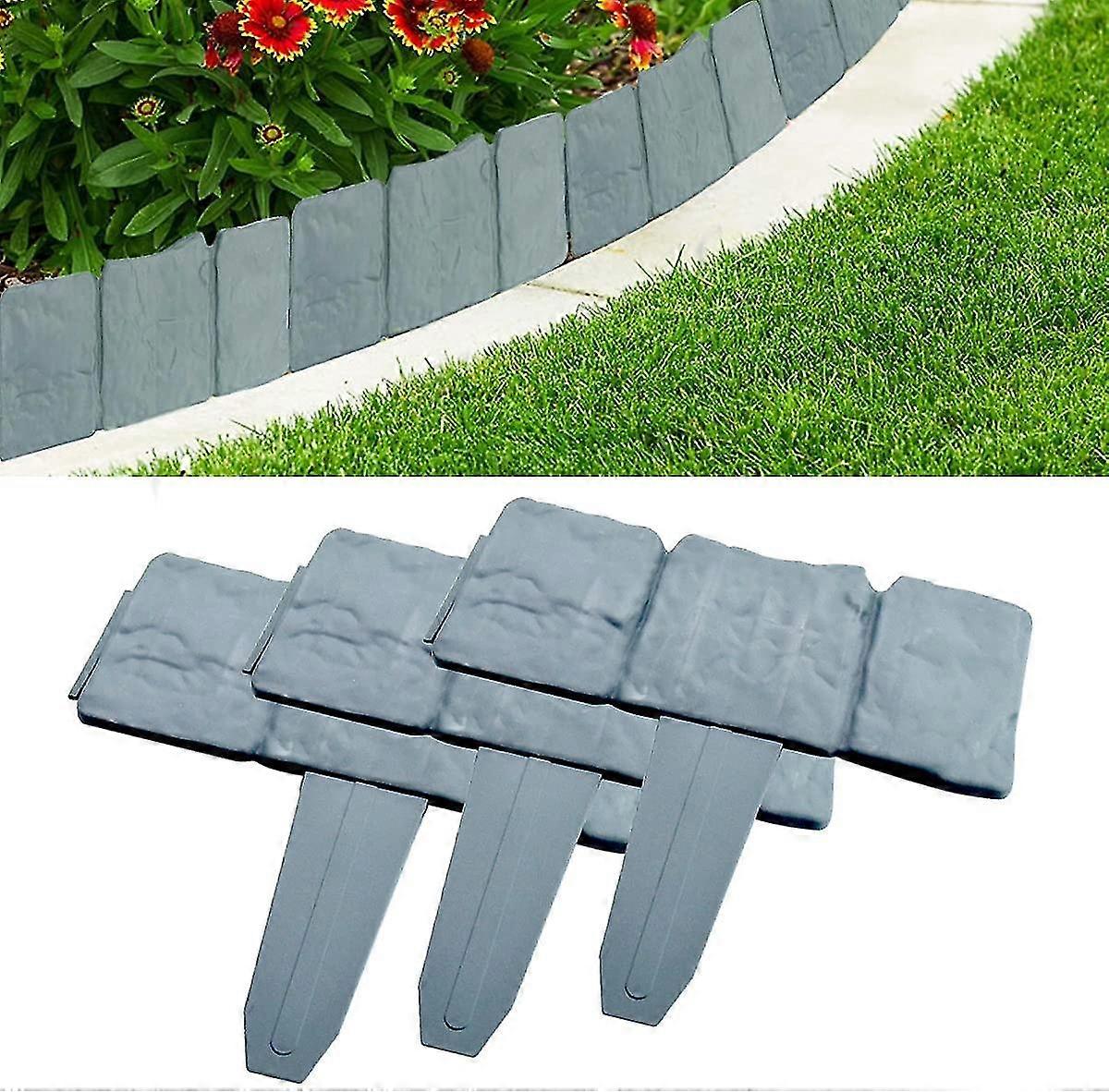 10 Pcs Garden Edging, Garden Lawn Edging Fence Edging Gray Plastic Garden Lawn Edges Palisade Stone Effect Lawn Fenceedging For Garden Lawn