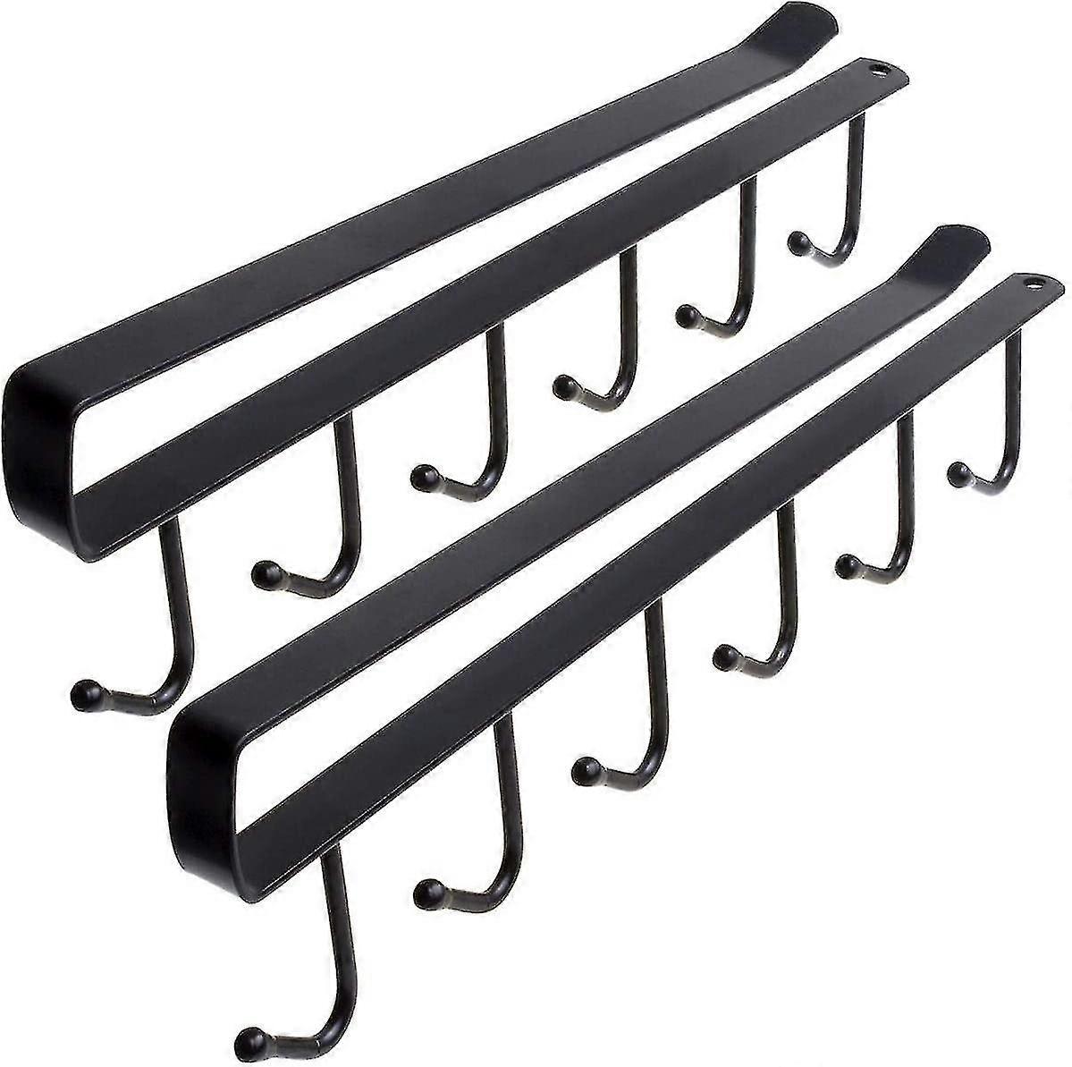 Metal Hook Rack Cups (set Of 2), Under Shelf Hanging Cups, Cupboard Insert Cup Holder -black