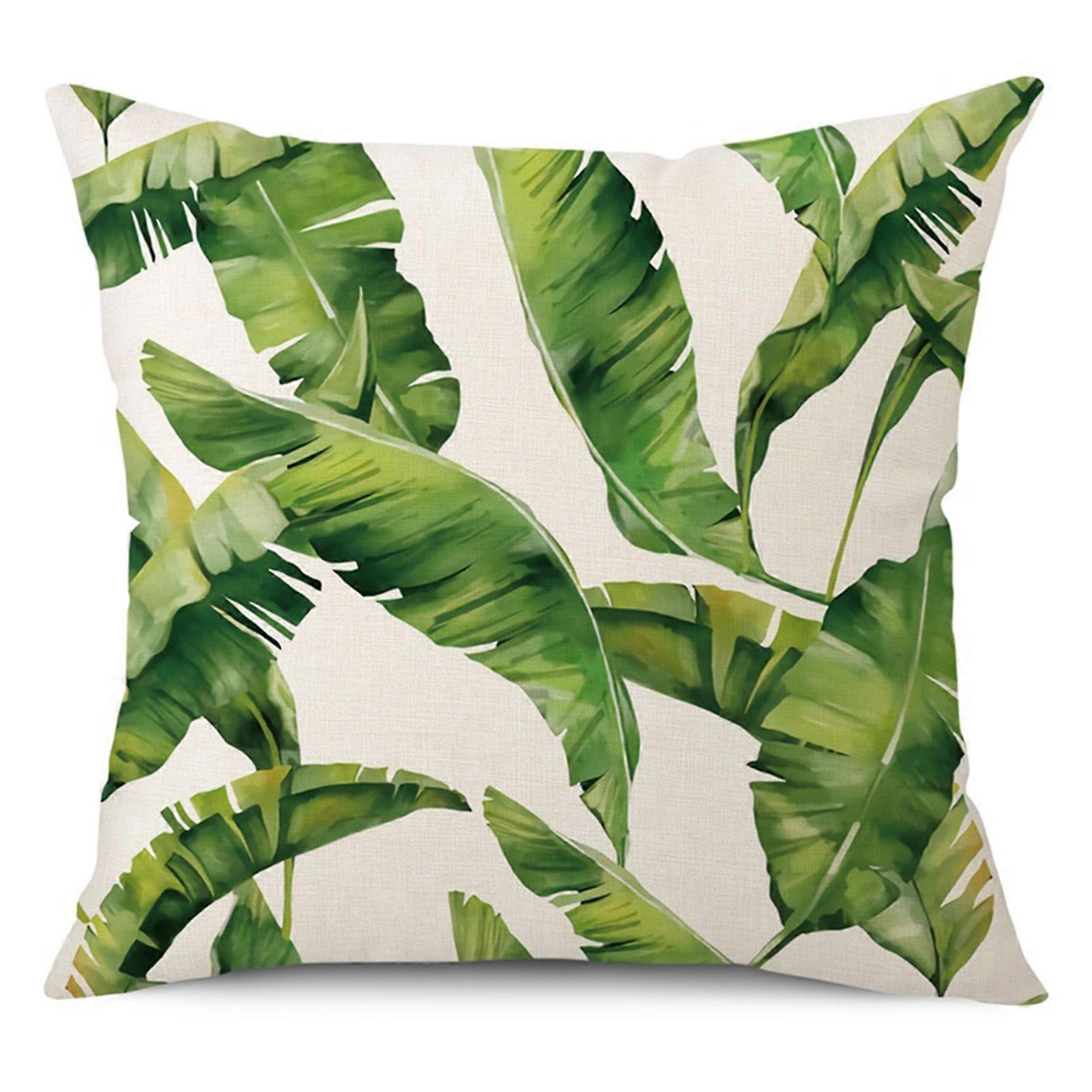 45x45CM Green Plant Print Throw Pillow Cover Invisible Zipper Linen Cushion Cover Removable Nap Pillowcase Home Office Sofa Decor