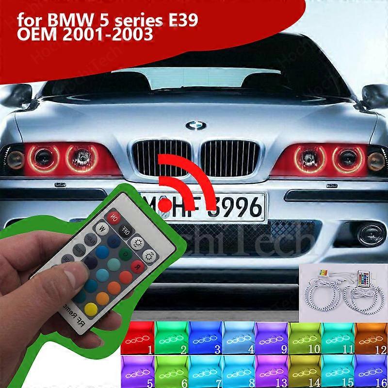 Multi-Color 5050 RGB Halo Rings LED Bulb Flash Car Headlight DRL With RF Control for BMW 5 series E39 OEM 2001-2003