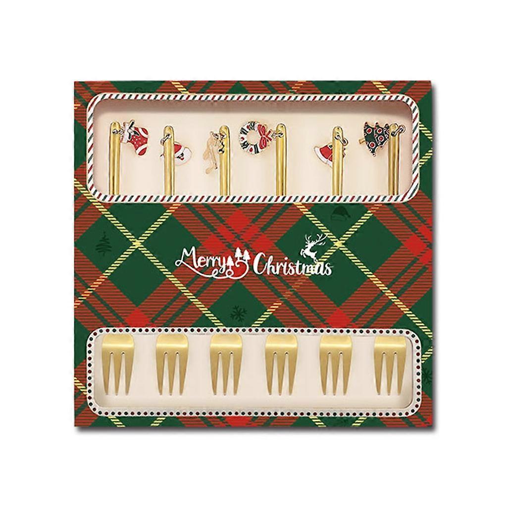 Gold-plated Christmas Cake Forks Spoons Dinnerware Flatware Cutlery Set