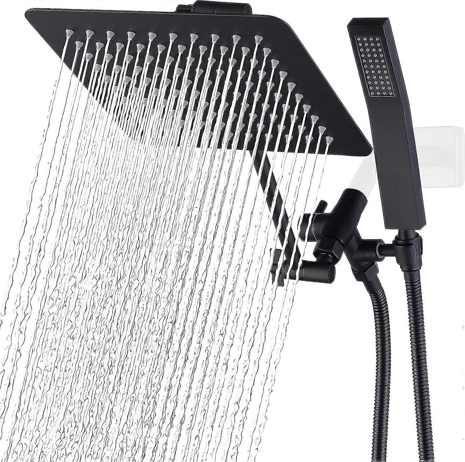 All Metal Dual Square Shower Head Combo | 10" Rain Shower Head with Handheld | 71" Long Flexible Hose | Smooth 3-Way Diverter | Adjustable Extension A