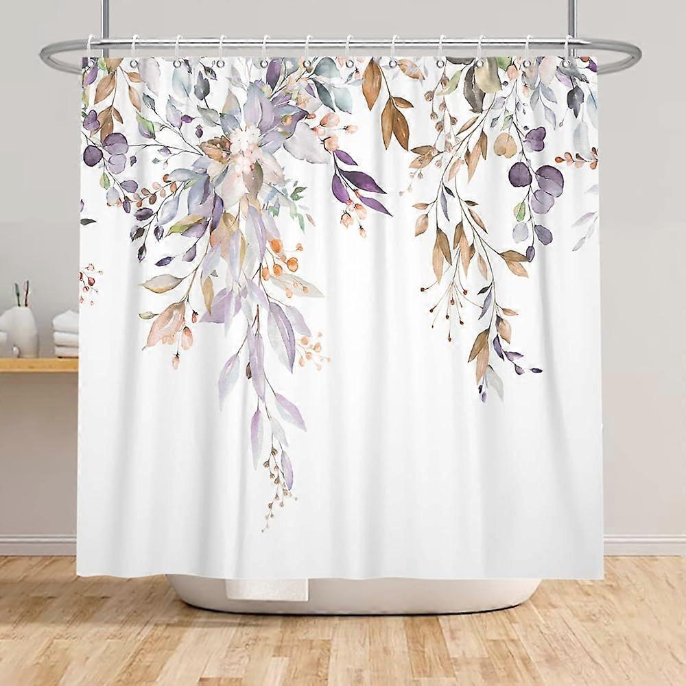バスルーム用防水生地シャワーカーテンライトパープル葉花バスタブカーテンユーカリ葉スウィートベリーシャワーカーテン子供用ギル