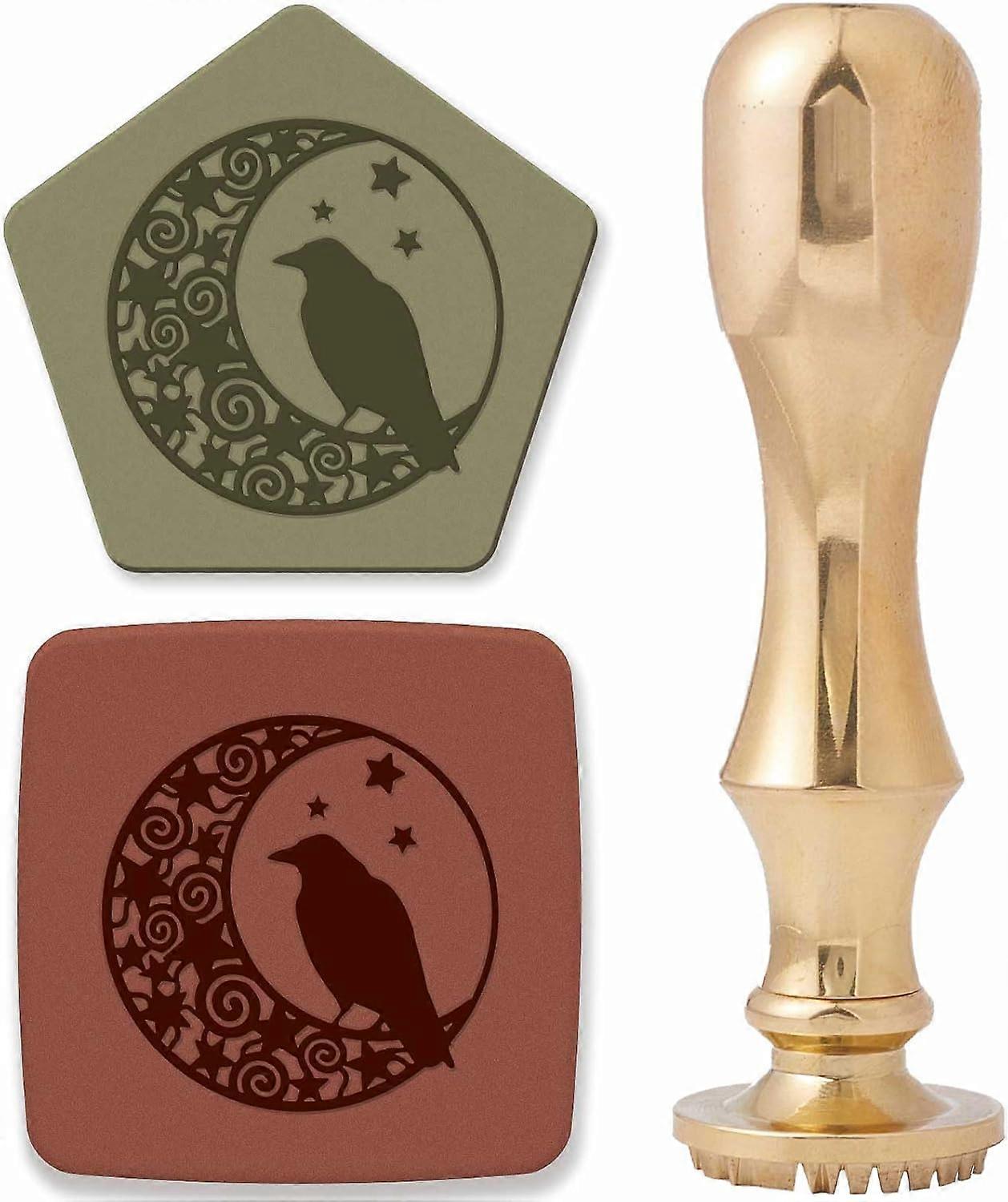Pottery Stamp for Clay Crow Moon Handmade 1 inch(25mm) Ceramics Stamp Removable Brass Head with Golden Handle Unique Imprints DIY Crafts Polymer Clay 